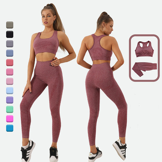 2PCS Seamless Yoga Set Women Tracksuit High Waist Leggings Workout Sportswear Gym Clothing Fitness Crop Top Sports Suits Gym Set - Happy Health Happy Health Happy Health