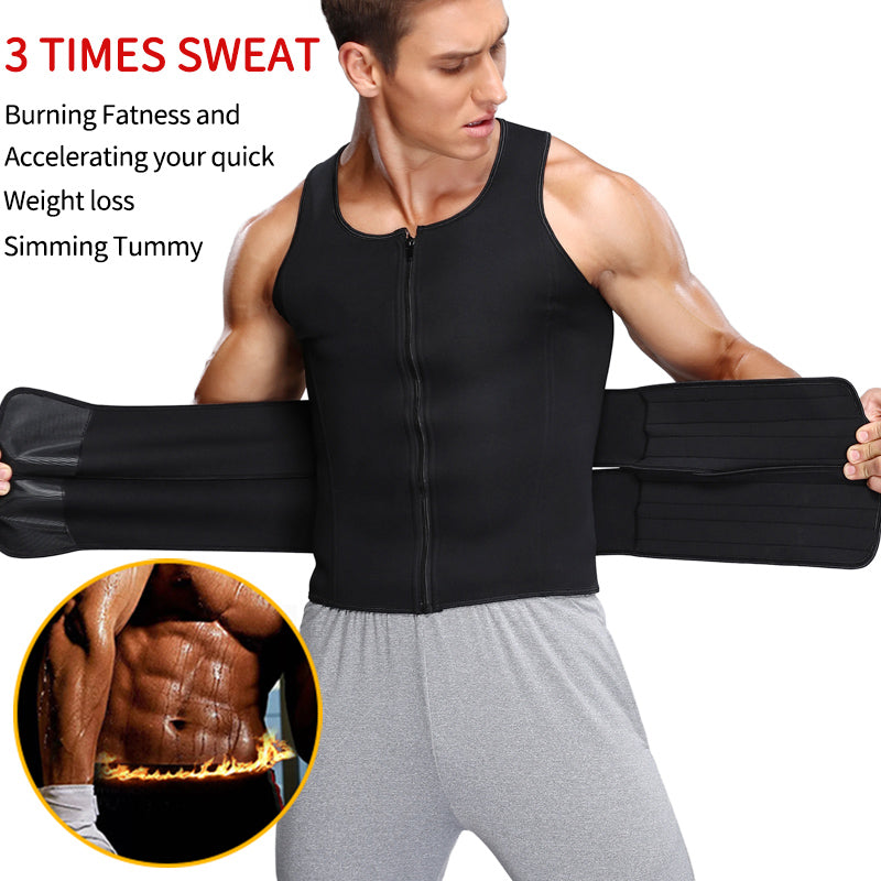 Mens Fitness Waist Trainer Double Strength Fabric Belt Sweat Compressions Vest